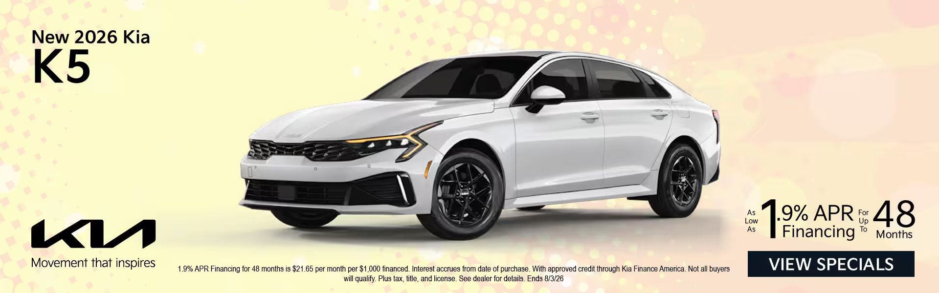 2026 Kia K5 - As Low As 1.9% APR Financing for up to 48 Months